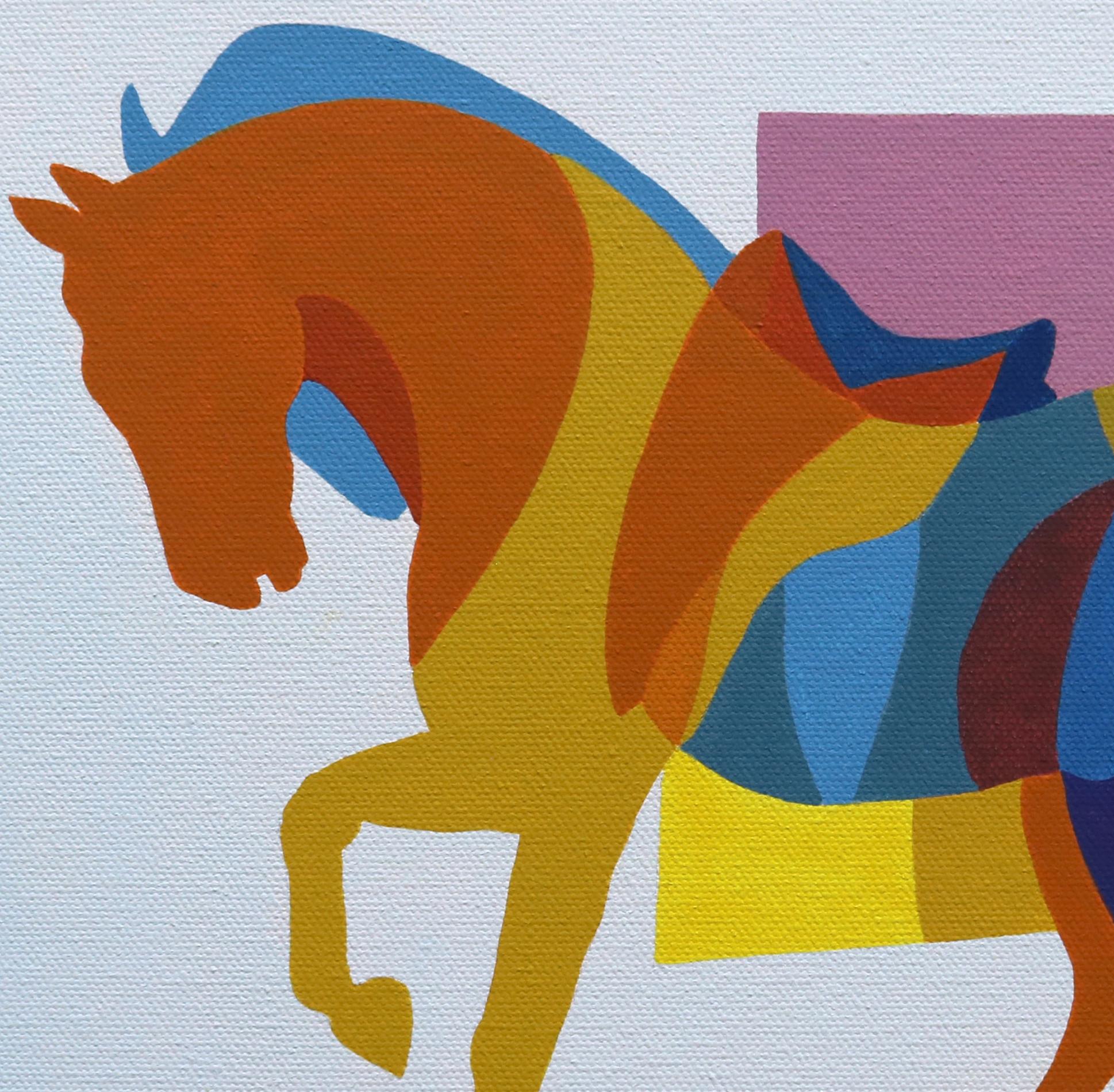 Caballo geométrico 2, Pintura original - Animal Painting Gris de Guigen Zha