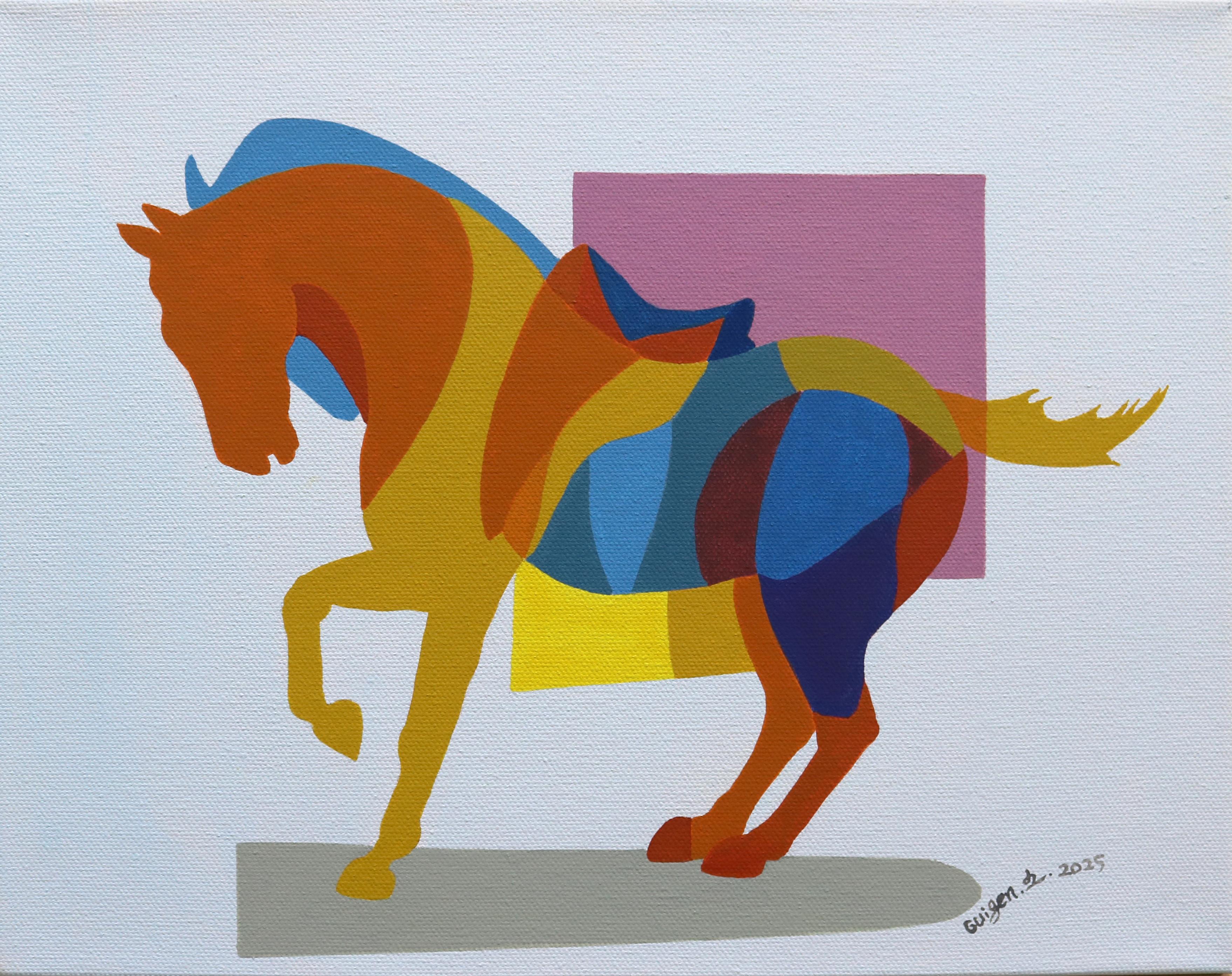Animal Painting de Guigen Zha - Caballo geométrico 2, Pintura original