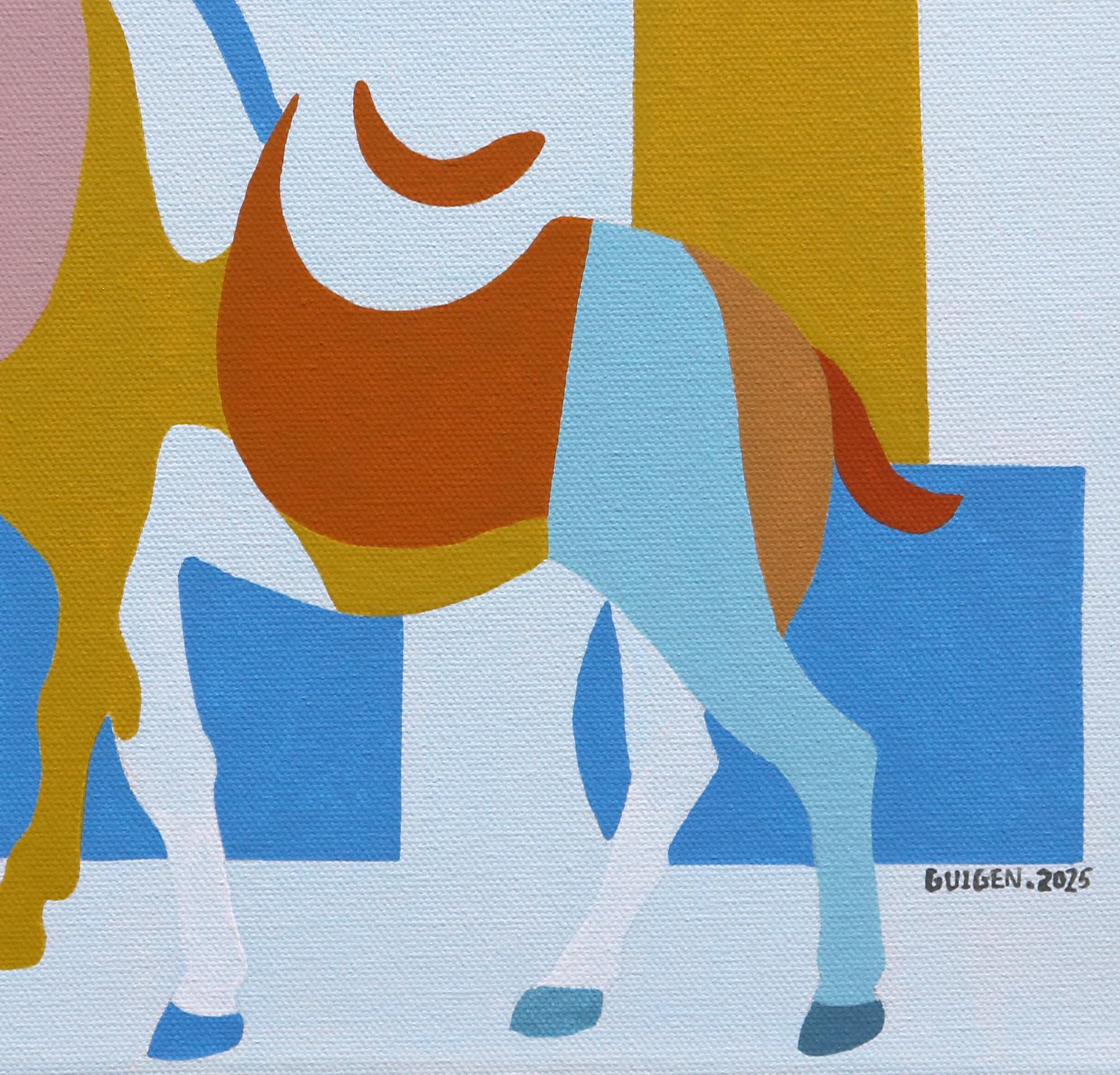 Cavallo geometrico 3, Pittura originale - Animal Painting Blu di Guigen Zha