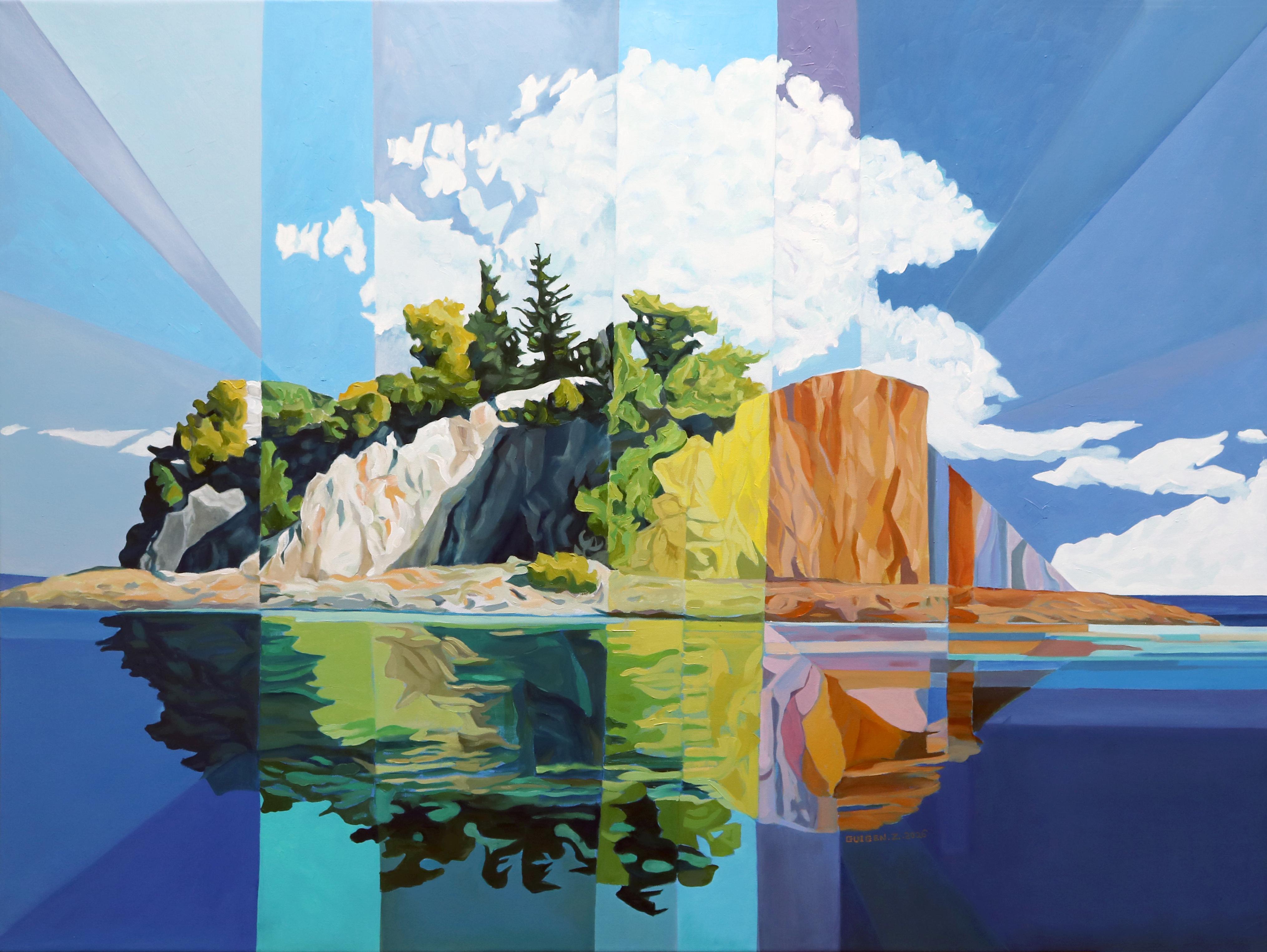 Isola. Luci fredde, Pittura a olio - Art di Guigen Zha