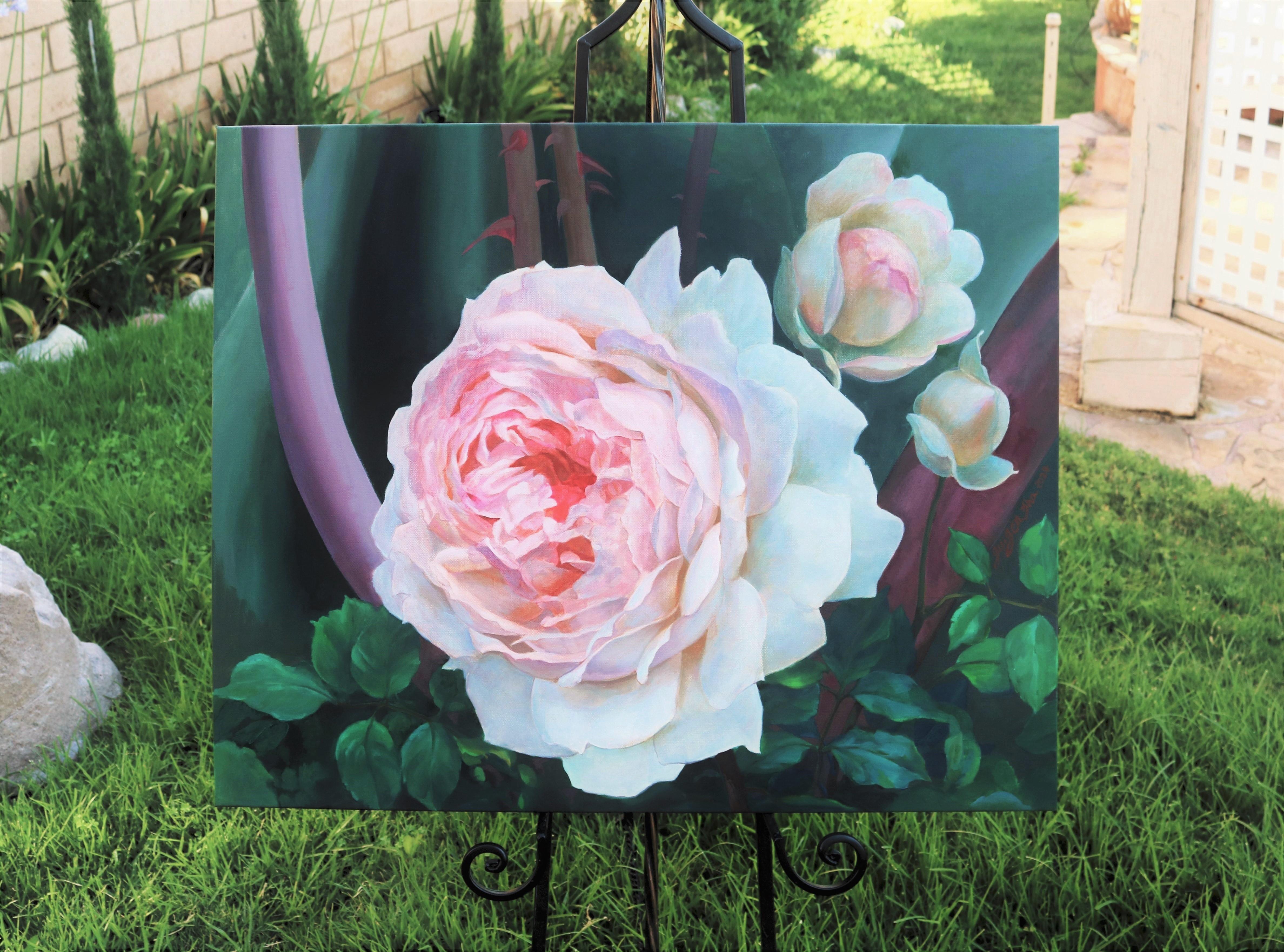 Rose e spine 3, Pittura a olio - Still-Life Painting Nero di Guigen Zha