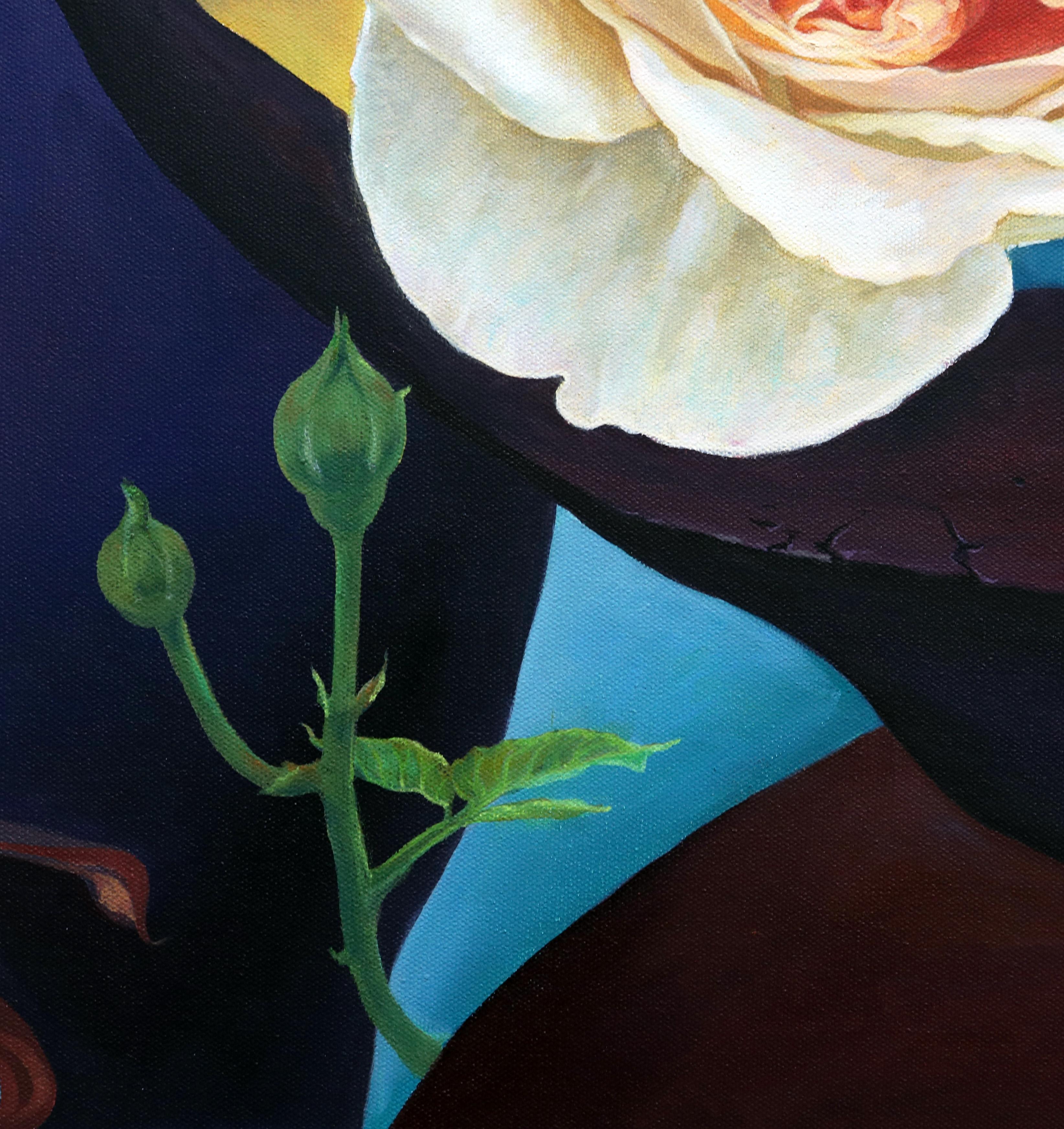 Rose. Trespassing 1, Pittura a olio - Still-Life Painting Nero di Guigen Zha