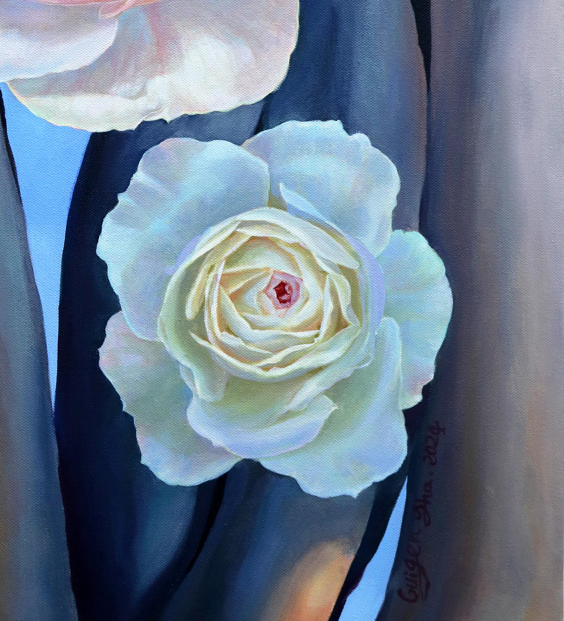 Rose. Trespassing 3, Pittura a olio - Still-Life Painting Grigio di Guigen Zha
