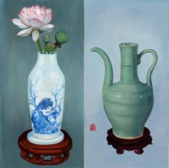 Vaso e brocca a beccuccio con manico, pittura a olio