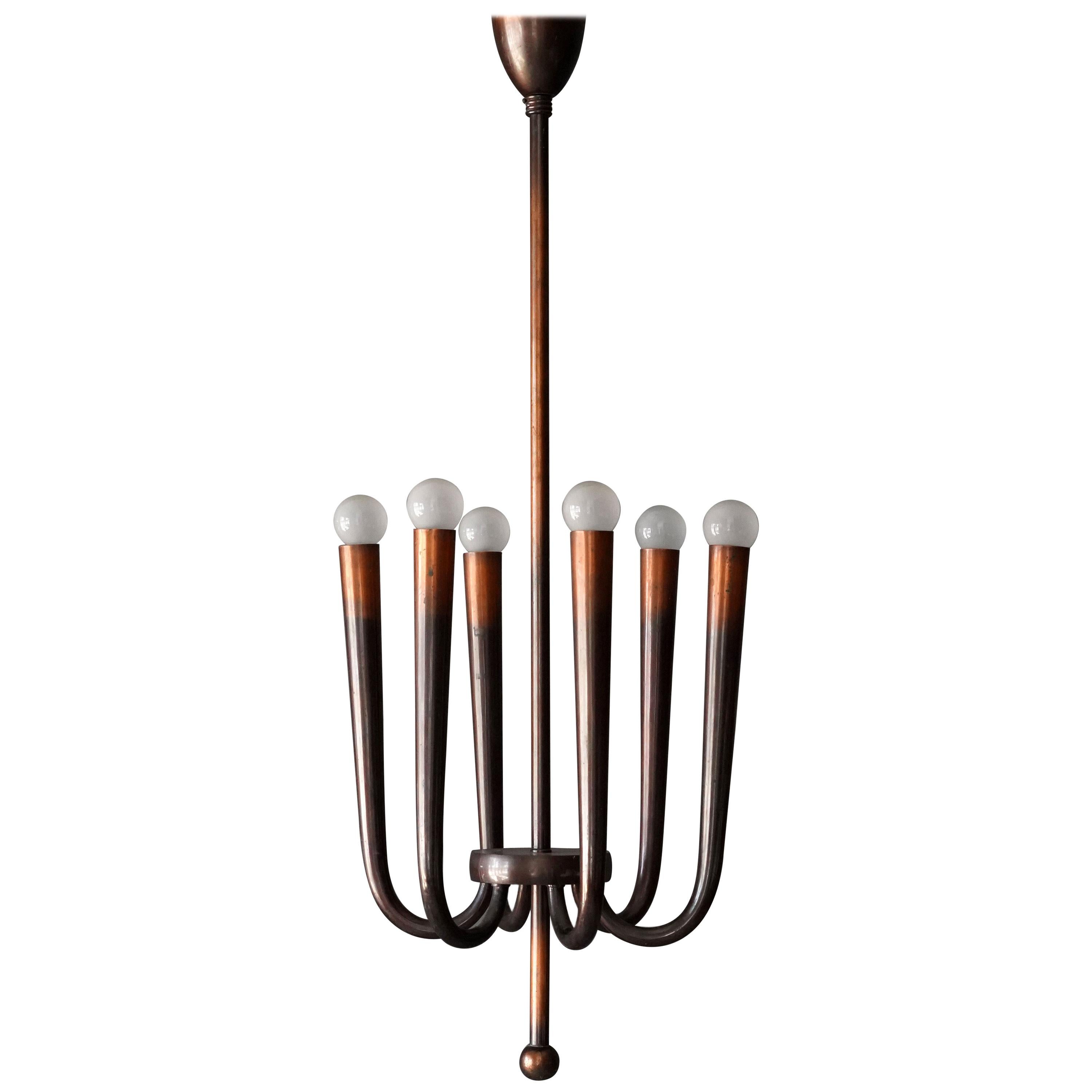 Guiglelmo Ulrich, Small Chandelier, Burnished Copper, Italy, 1940s