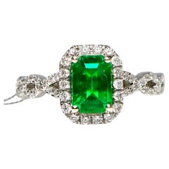 Guild 18K 1.07 Ct Zambia Vibrant Vivid Green Emerald&Diamonds Engagement Ring