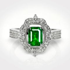 Guild 18K 1.13 Ct Zambia Vibrante Verde Vivo Esmeralda&Diamantes Anillo de Compromiso