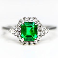 Guild 18K 1.15 Ct Zambia Vibrant Vivid Green Emerald&Diamonds Engagement Ring