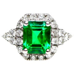 Guild 18K 1.15 Ct Zambia Vibrant Vivid Green Emerald&Diamonds Engagement Ring