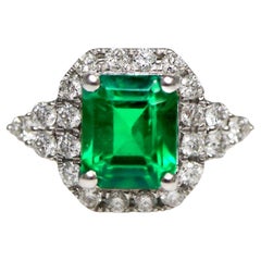 Guild 18K 1.15 Ct Zambia Vibrante Verde Vivo Esmeralda&Diamantes Anillo de Compromiso