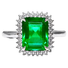 Guild 18K 2.49 Ct Sambia Vibrant Vivid Green Emerald&Diamonds Verlobungsring