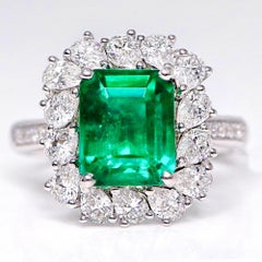 Guild 18K 2.99 Ct Zambia Vivid Green Emerald&Diamonds Engagement Ring