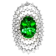 Guild 18K 3.09 Ct 2-Used Vivid Green Tsavorite&Diamond Engagement Ring&Necklace