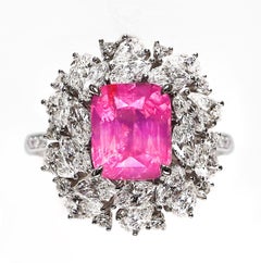 Guild 18K 4.02 Ct doppio uso Spinello rosa vellutato e diamante Anello di fidanzamento e collana