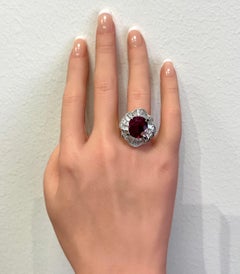 GUILD 6.19 Carat Thai Ruby Oval and White Diamond Ring in Platinum