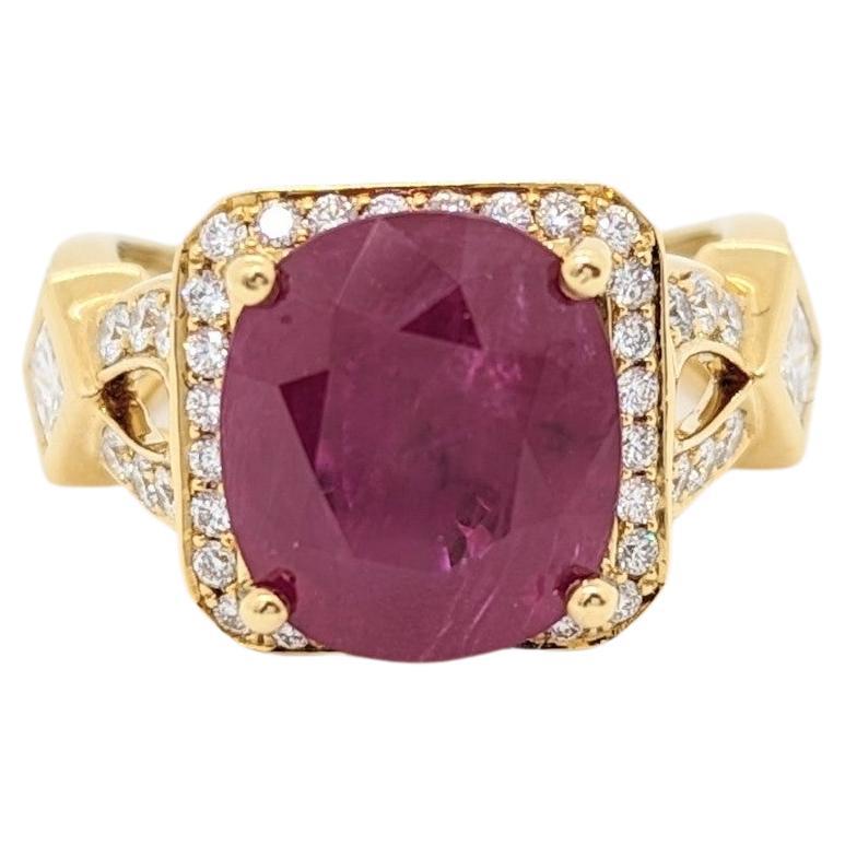 Guild Burma Ruby and White Diamond Ring in 18K Yellow Gold For Sale