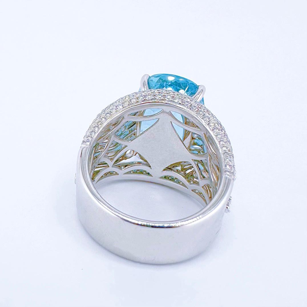 Guild Certified 10,26 CT Aquamarin 18K Weißgold Ring mit Diamanten für Damen oder Herren im Angebot