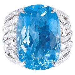 Guild Certified 10.26 CT Aguamarina Anillo de Oro Blanco de 18K con Diamantes