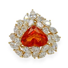 GUILD Certified 13.51 Carat Fanta Garnet Pear Diamond Yellow Gold Ring