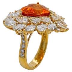 GUILD Certified 13.51 Carat Fanta Garnet Pear Diamond Yellow Gold Ring