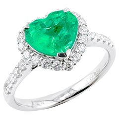 Guild Certified 1.46 CT Colombia Emerald 18K Gold Ring with Diamonds