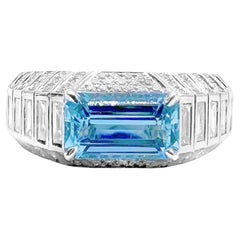 Anillo de aguamarina azul vivo y diamante baguette certificado por Guild de 1,60 TC
