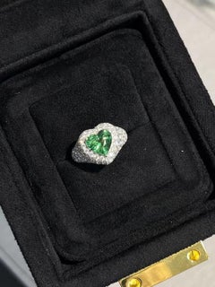 GUILD Certified 2.05 Carat Heart Shaped Tsavorite Garnet Diamond Cocktail Ring