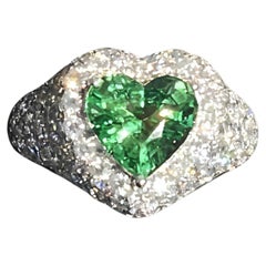Guild Certified 2.05 Carat Heart Shaped Tsavorite Garnet Diamond Cocktail Ring