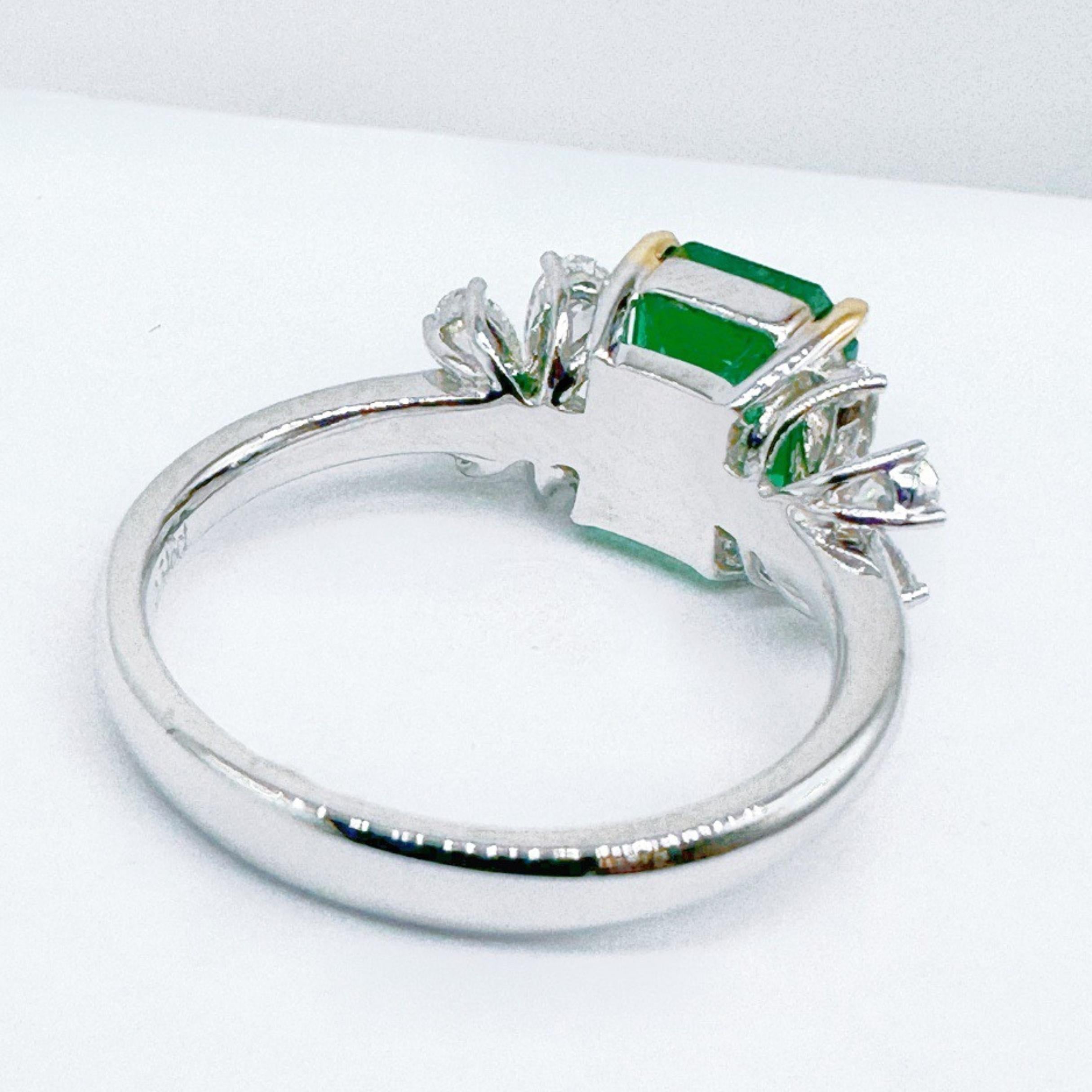 Emerald Cut Guild Certified 18K White Gold Vivid Green Emerald Cocktail Ring with Diamonds For Sale