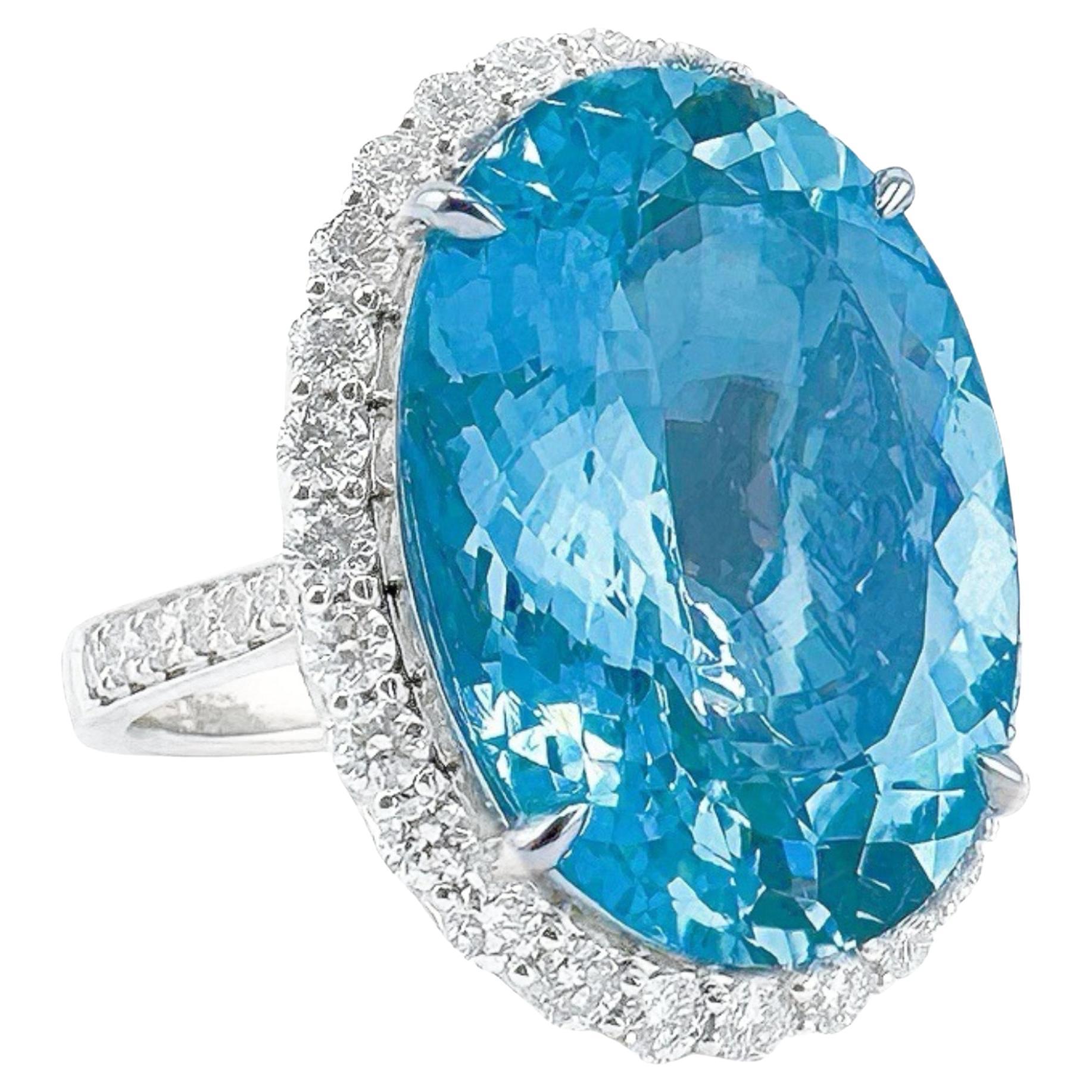 Guild zertifizierter 20,28 Karat Vivid Blue Aquamarin 18K Gold Ring mit Diamanten