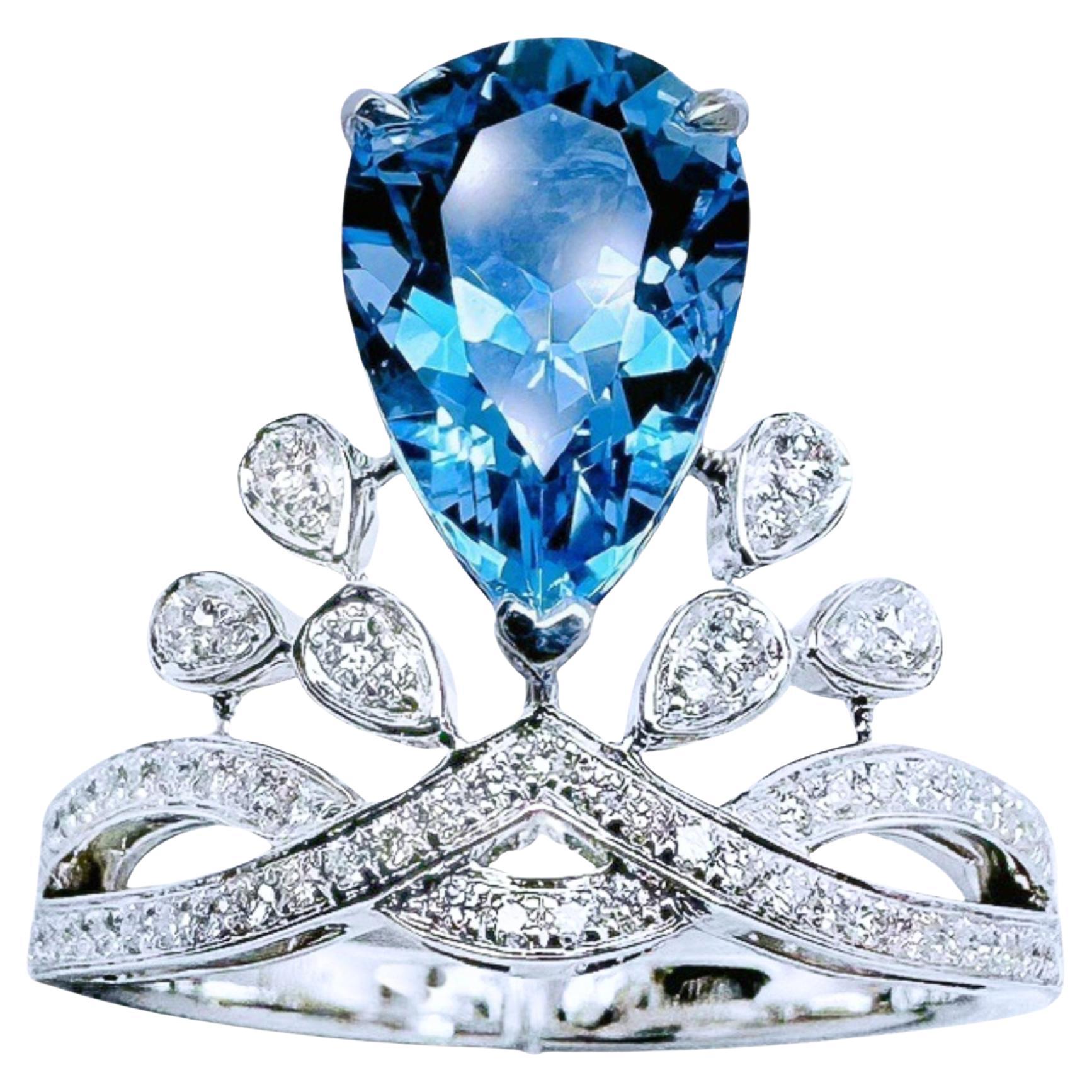 Anillo de oro de 18 quilates con diamantes y aguamarina azul Santa María, certificado por Guild de 2,04 quilates