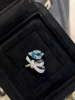 Guild Certified 2.11 Carat Santa Maria Aquamarine Bowknot Diamond Cocktail Ring