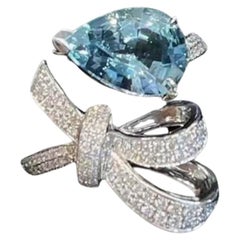Guild Certified 2.11 Carat Santa Maria Aquamarine Bowknot Diamond Cocktail Ring