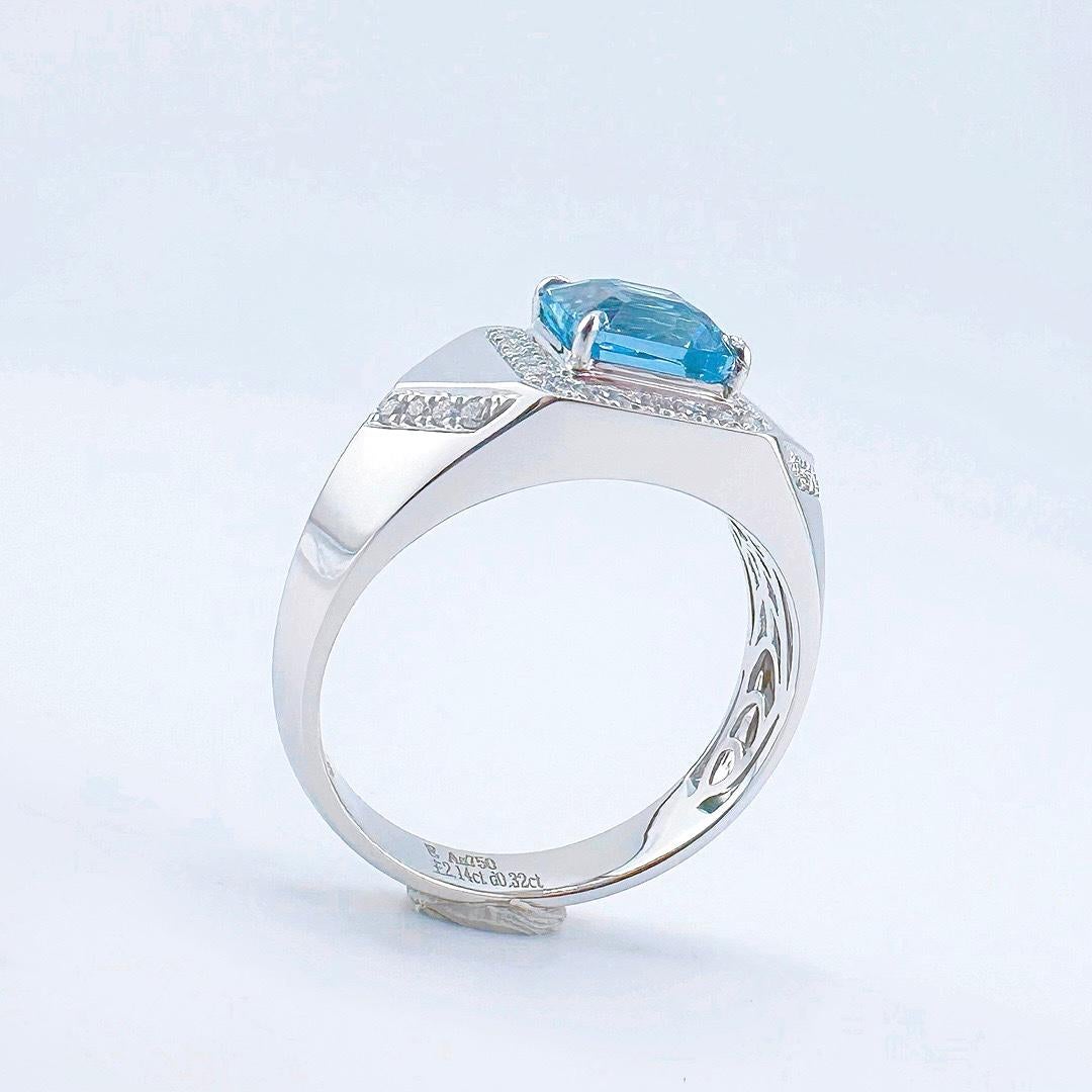da uomo o donna Anello certificato Guild con acquamarina blu vivida da 2.14 CT e diamanti in vendita