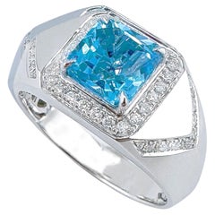 Anillo de aguamarina azul vivo con diamantes, certificado por el Gremio, de 2.14 TC