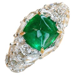 GUILD Certified 2.14ct Vivid Green Sugarloaf Emerald Luxury Diamond Ring