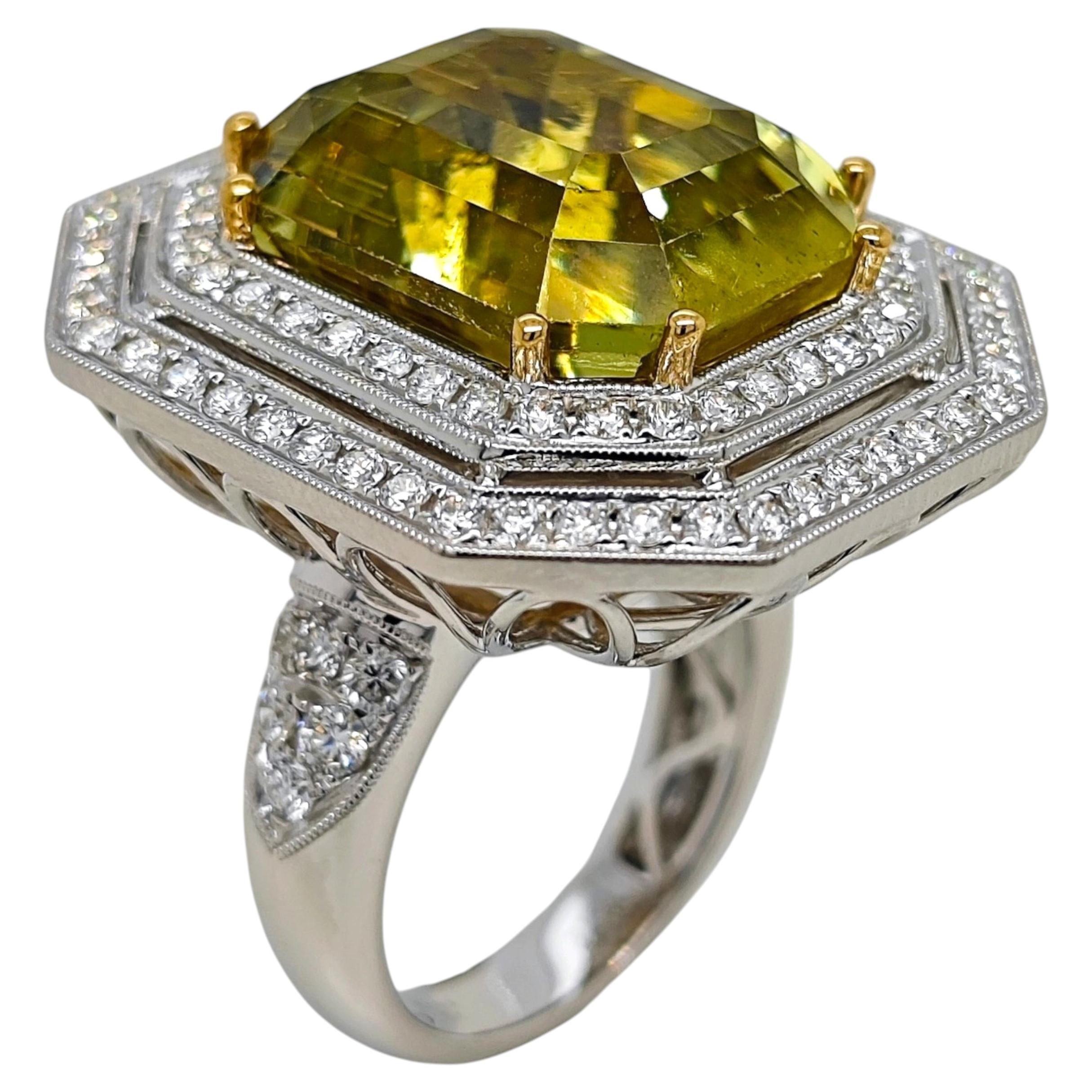 GUILD Certified 22.74 Carat Aquamarine Round Diamond Yellow and White Gold Ring For Sale