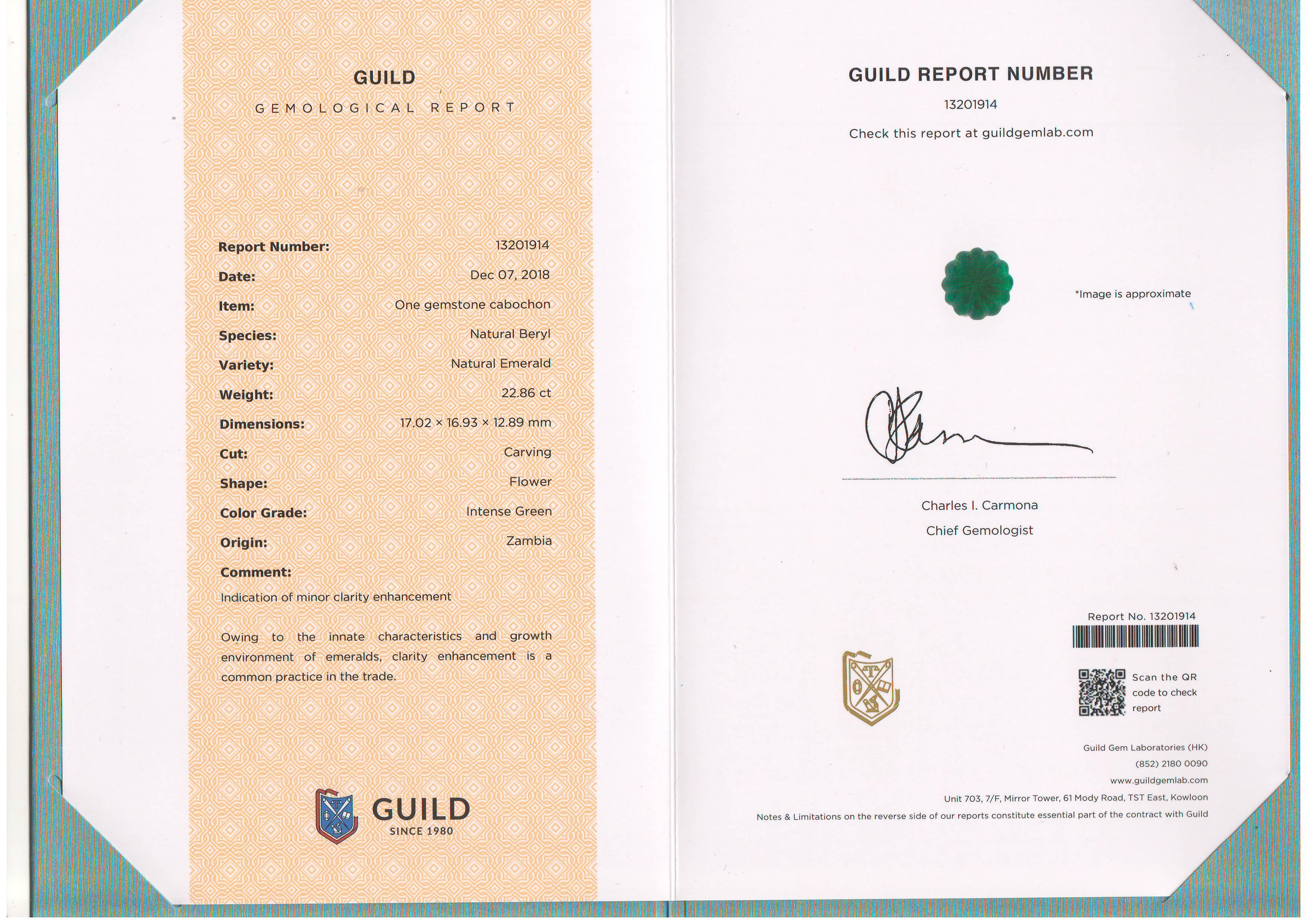Men's Guild Certified 22.86 Carat Intense Green Emerald Antique Ring For Sale