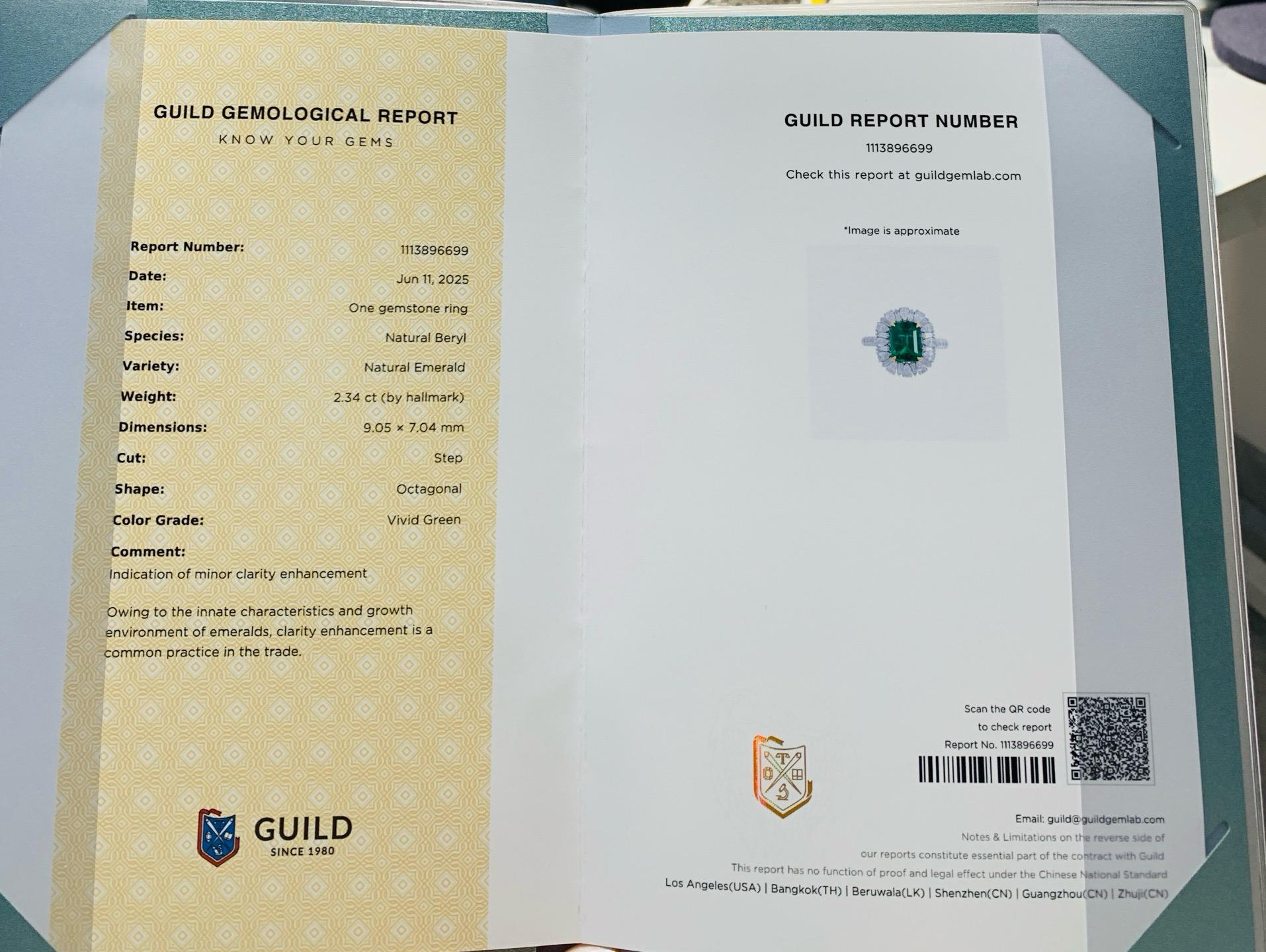 Guild Certified 2.34ct Emerald & Diamond 18K Gold Statement Piece (Pièce de déclaration en or 18K) Unisexe en vente