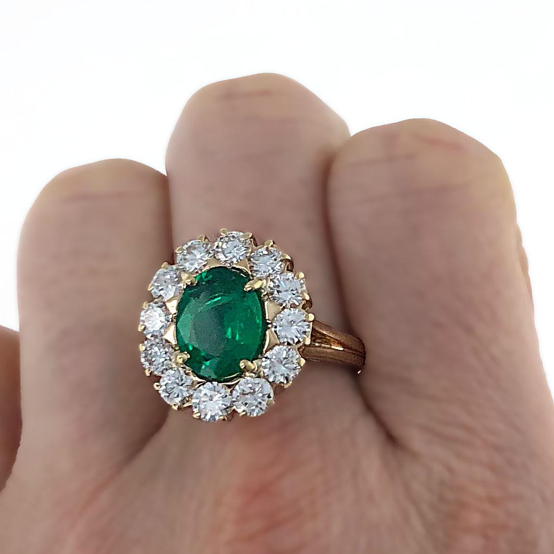 Oval Cut Guild Certified, 2.47 Carat Oval Shape Natural Emerald and Diamond Cocktail Ring