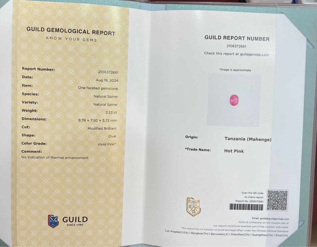 Guild Certified 3.33 CT Mahenge Spinel Diamond 18K Gold Cocktail Ring For Sale 1