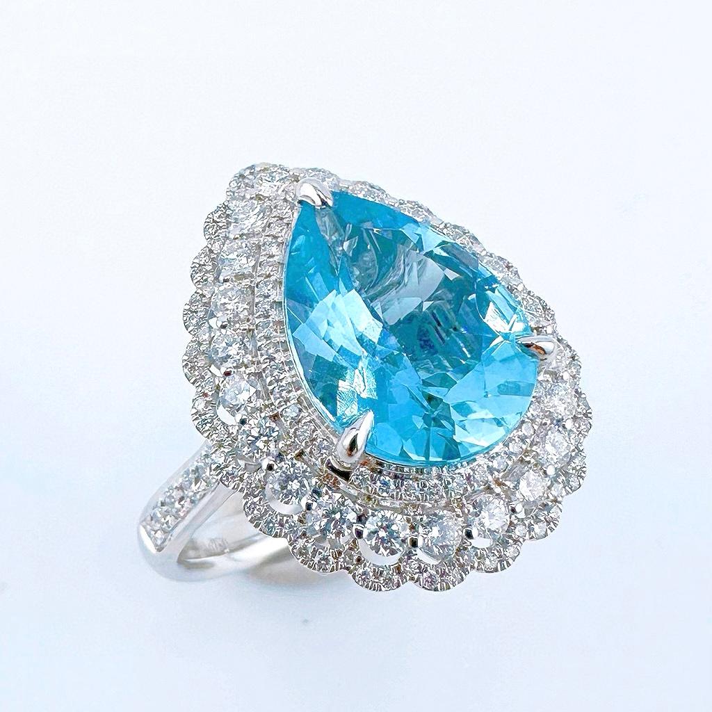 Guild zertifizierter 3,33 CT Santa Maria Blauer Aquamarin 18K Goldring mit Diamanten (Moderne) im Angebot