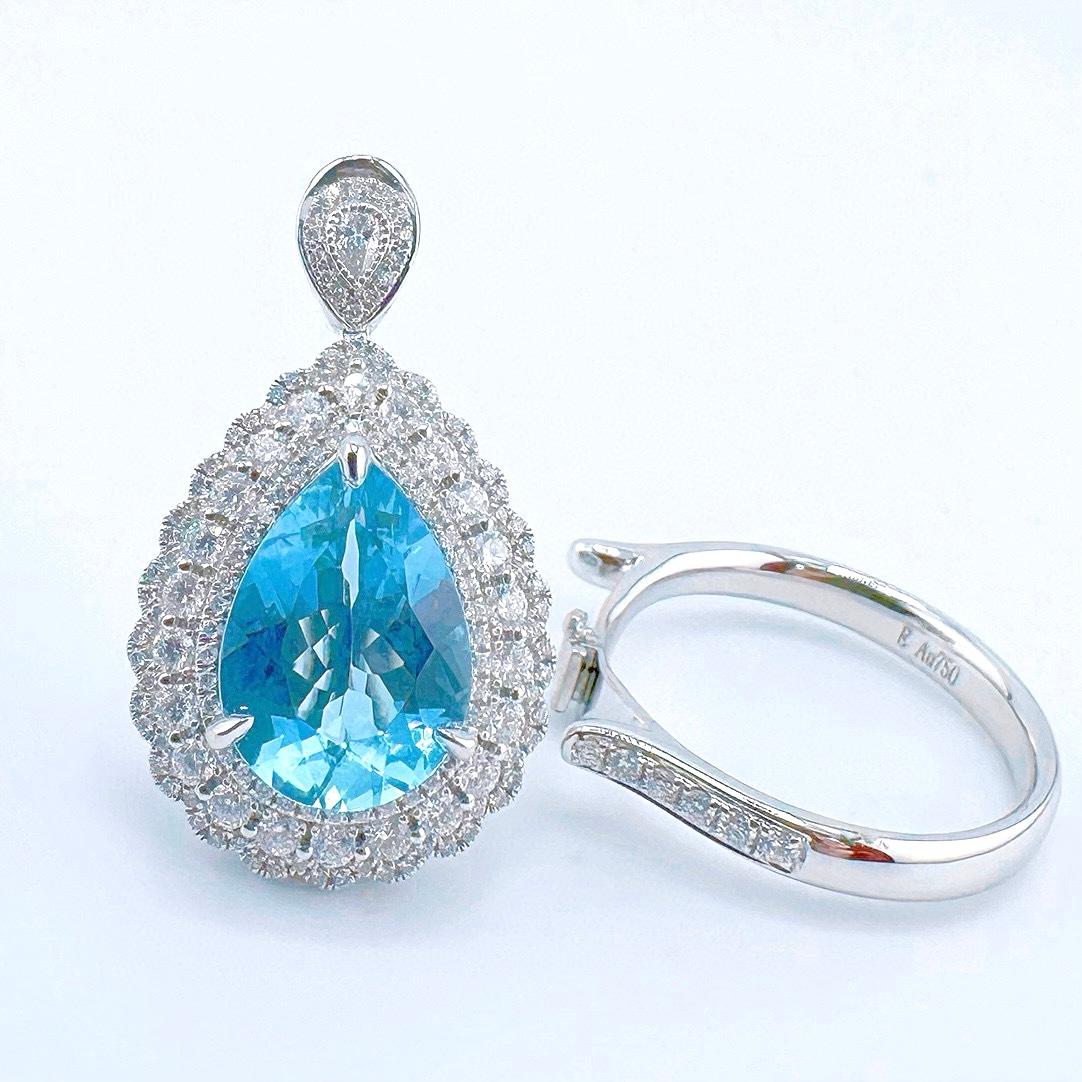 Guild zertifizierter 3,33 CT Santa Maria Blauer Aquamarin 18K Goldring mit Diamanten (Brillantschliff) im Angebot
