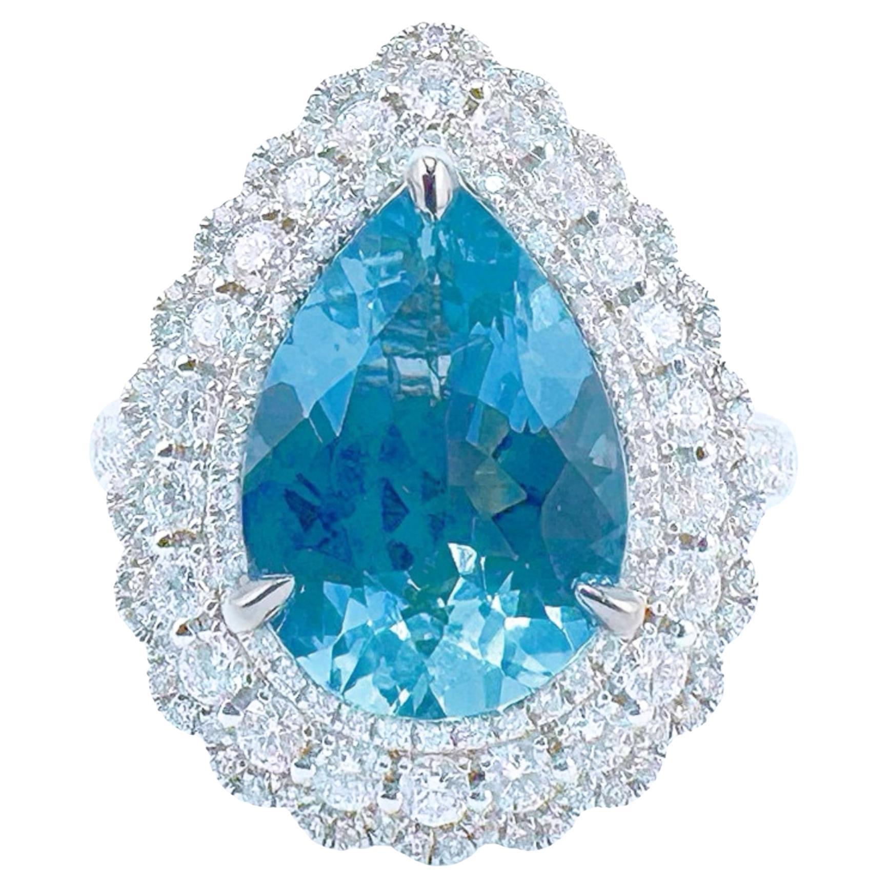 Guild zertifizierter 3,33 CT Santa Maria Blauer Aquamarin 18K Goldring mit Diamanten