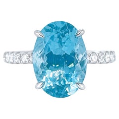 Guild Certified 3.54 CT Vivid Blue Aquamarine Ring with Diamonds