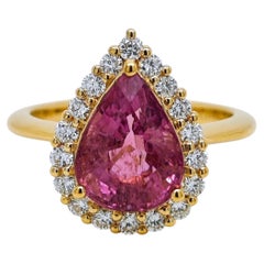 GUILD Certified 3.77 Carat Tourmaline Round Diamond Yellow Gold Ring