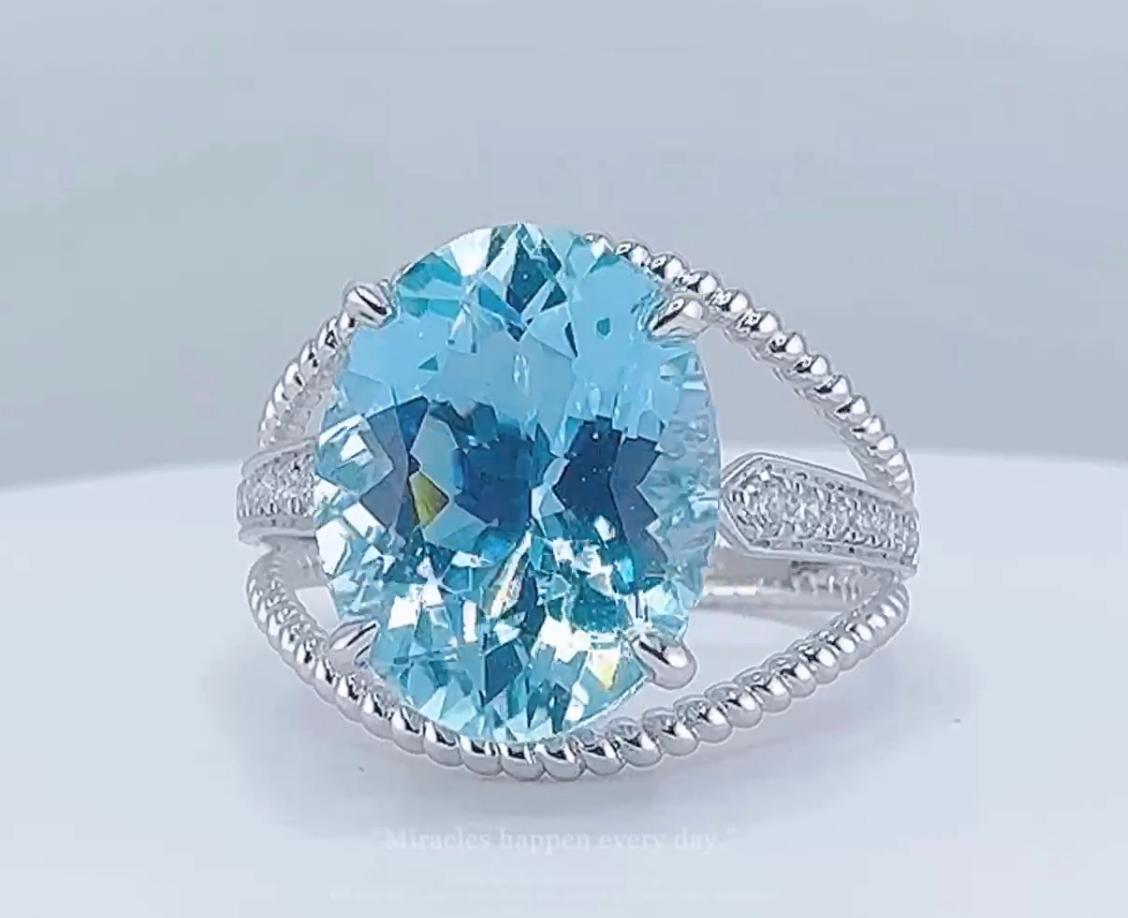 Guild Certified 4,03 CT Santa Maria Blue Aquamarin 18K Gold Ring mit Diamanten für Damen oder Herren im Angebot