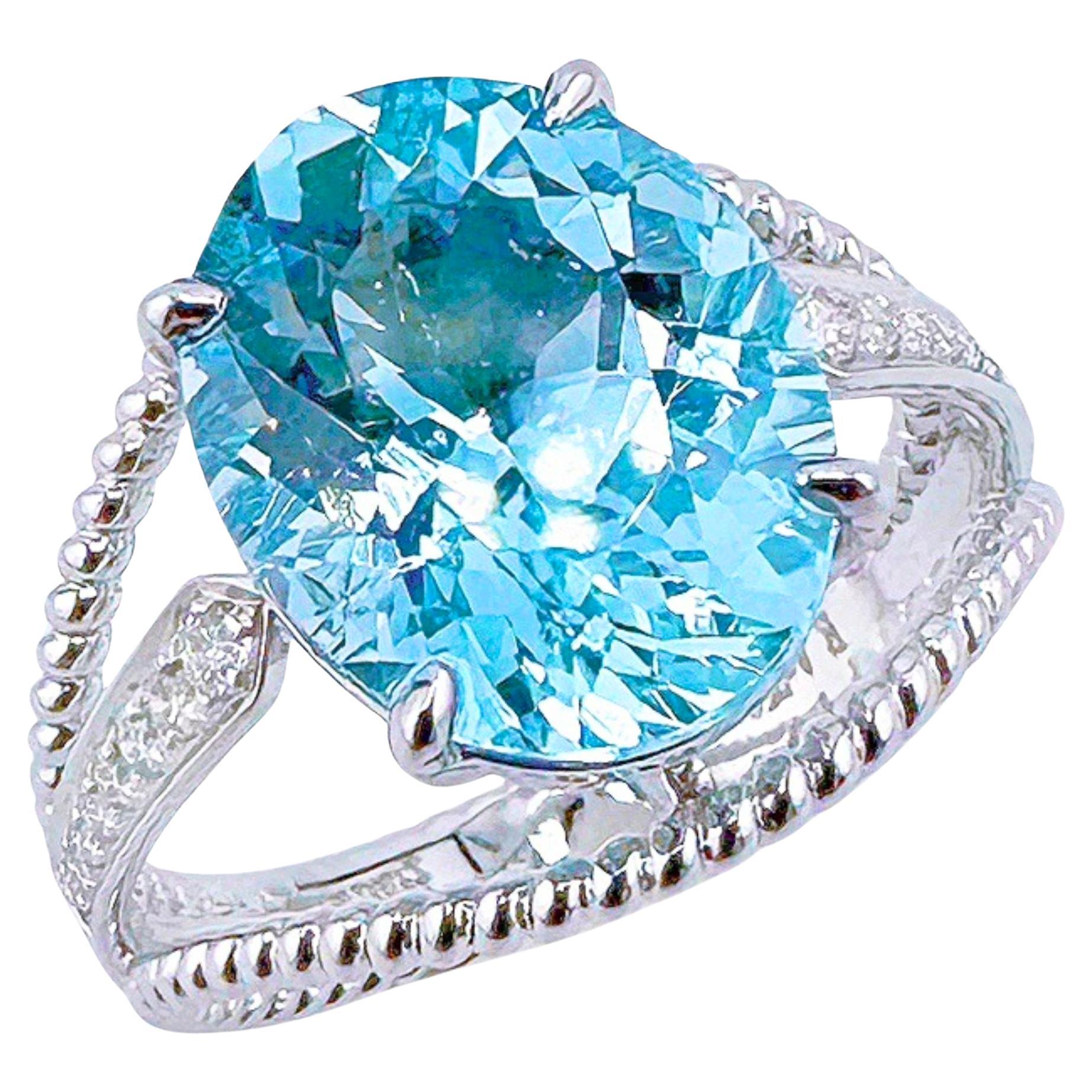Guild Certified 4,03 CT Santa Maria Blue Aquamarin 18K Gold Ring mit Diamanten