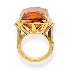GUILD Certified 42.28 Carat Sphalerite Garnet Fancy Diamond Yellow Gold Ring