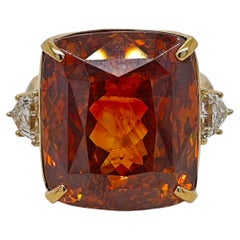 GUILD Certified 42.28 Carat Sphalerite Garnet Fancy Diamond Yellow Gold Ring